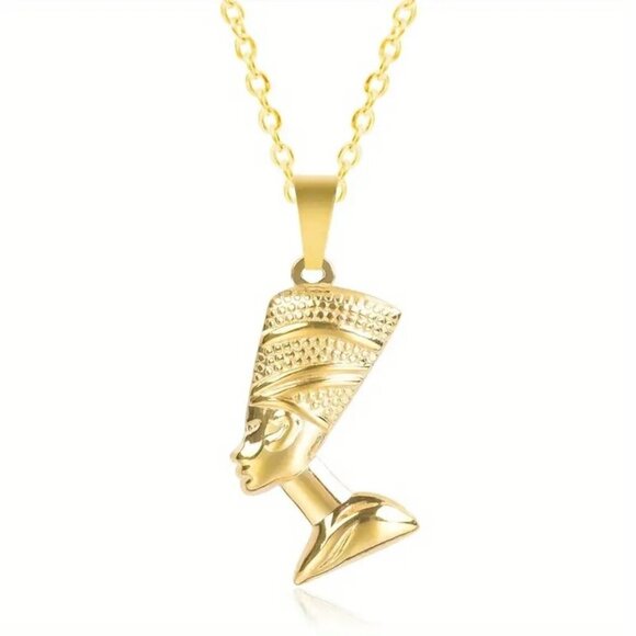 Stainless Steel 18K Gold Plated Nefertiti Pendant Necklace – Egyptian Queen - Picture 1 of 6